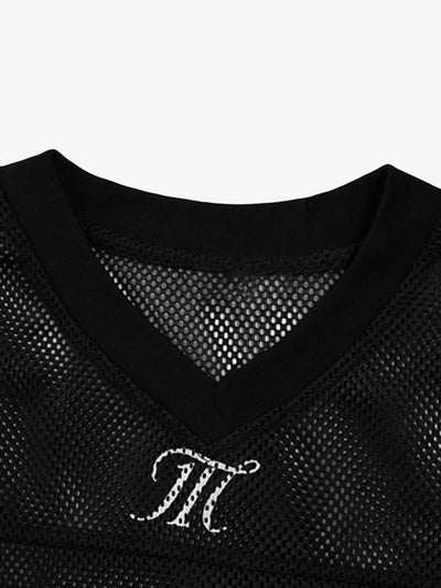 Jersey Letter Print Quick Dry V-neck T-shirt - 2389