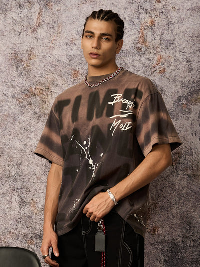 Ink Splash Letter Print T-shirt - 2414