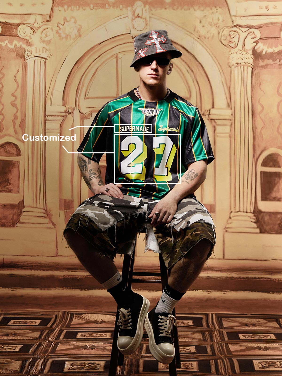 Original Retro Striped Spliced Sports Jersey T-Shirt - 2422