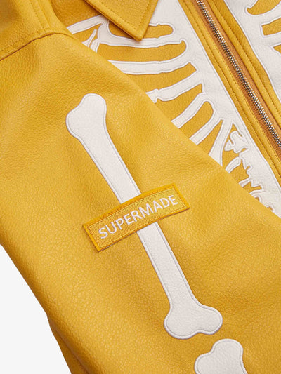 Thesupermade Hip Hop Bones Embroidered Leather Jacket - 1833