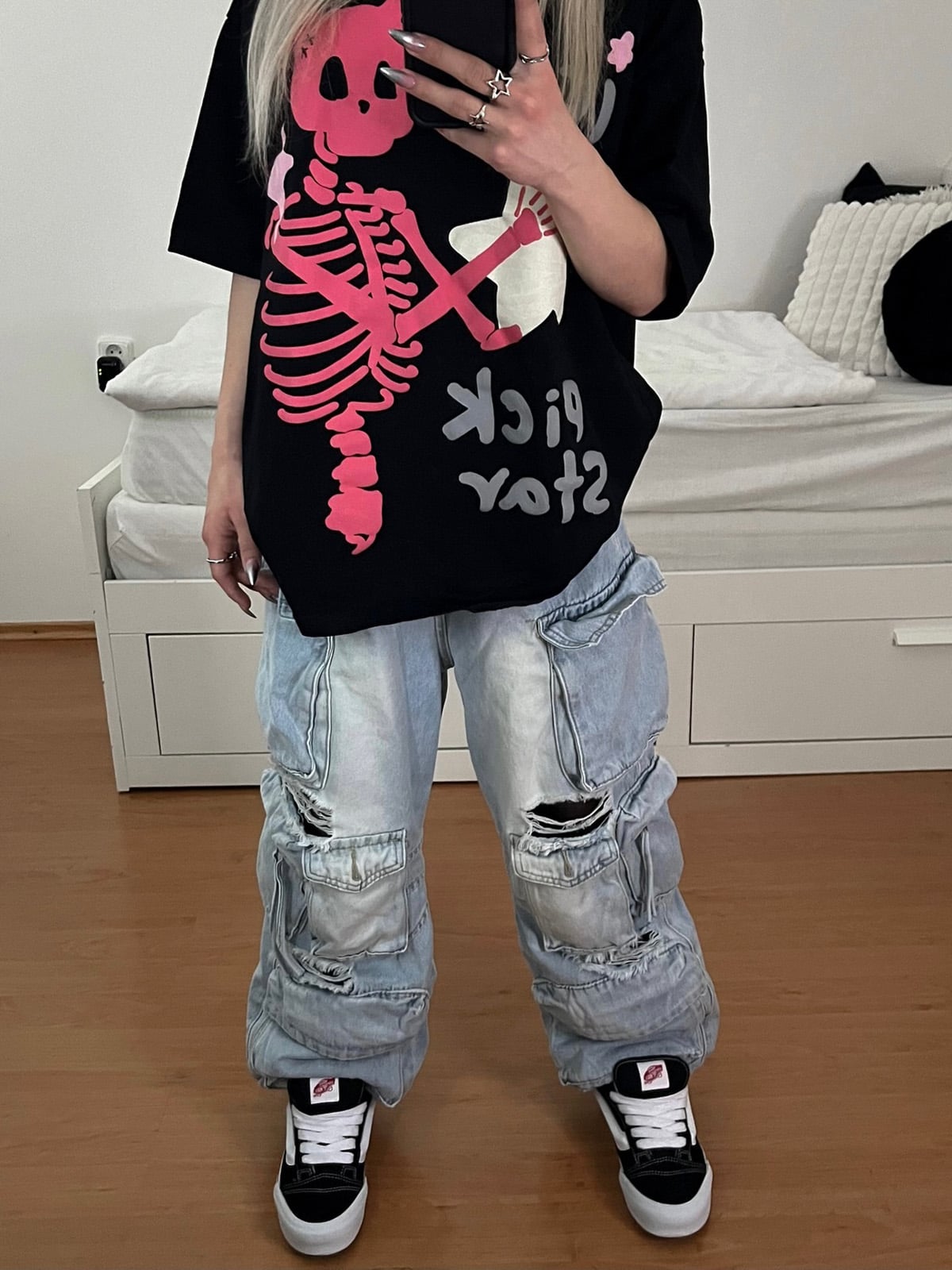 Made Retro Skull Letter Foam T-shirt - 2001