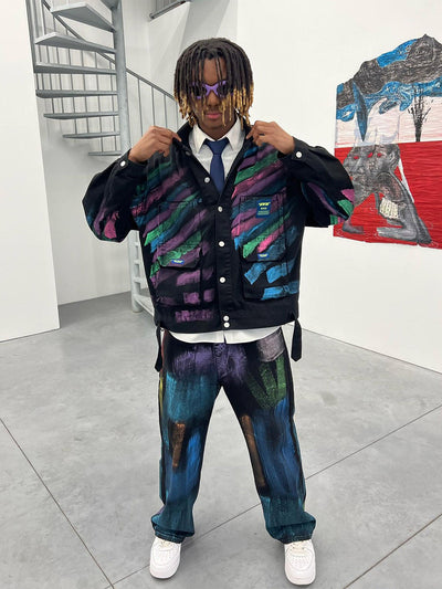 Hip-hop Hand-painted Graffiti Denim Jacket - 2010