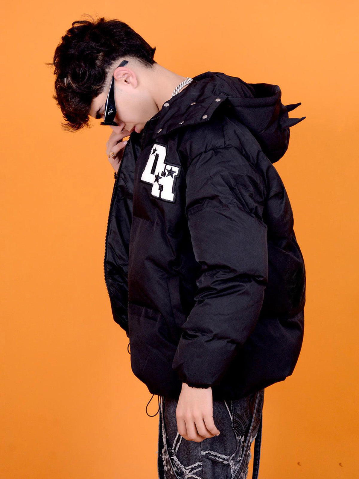Retro Letter Print Down Jacket - 1393