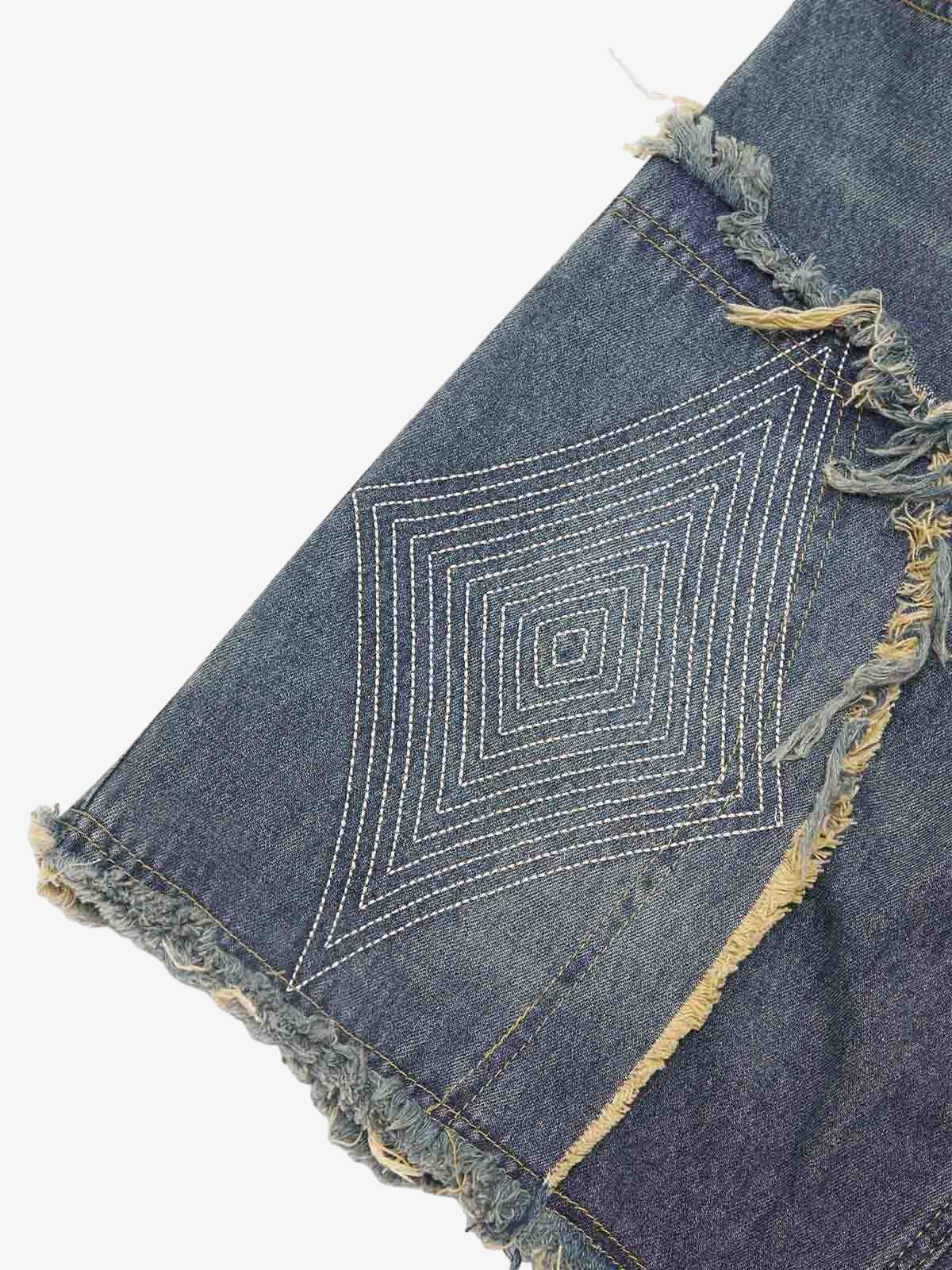 Retro Stitching Diamonds Embroidery Shorts