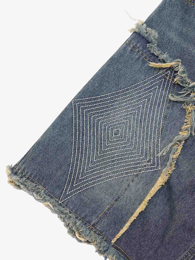 Retro Stitching Diamonds Embroidery Shorts
