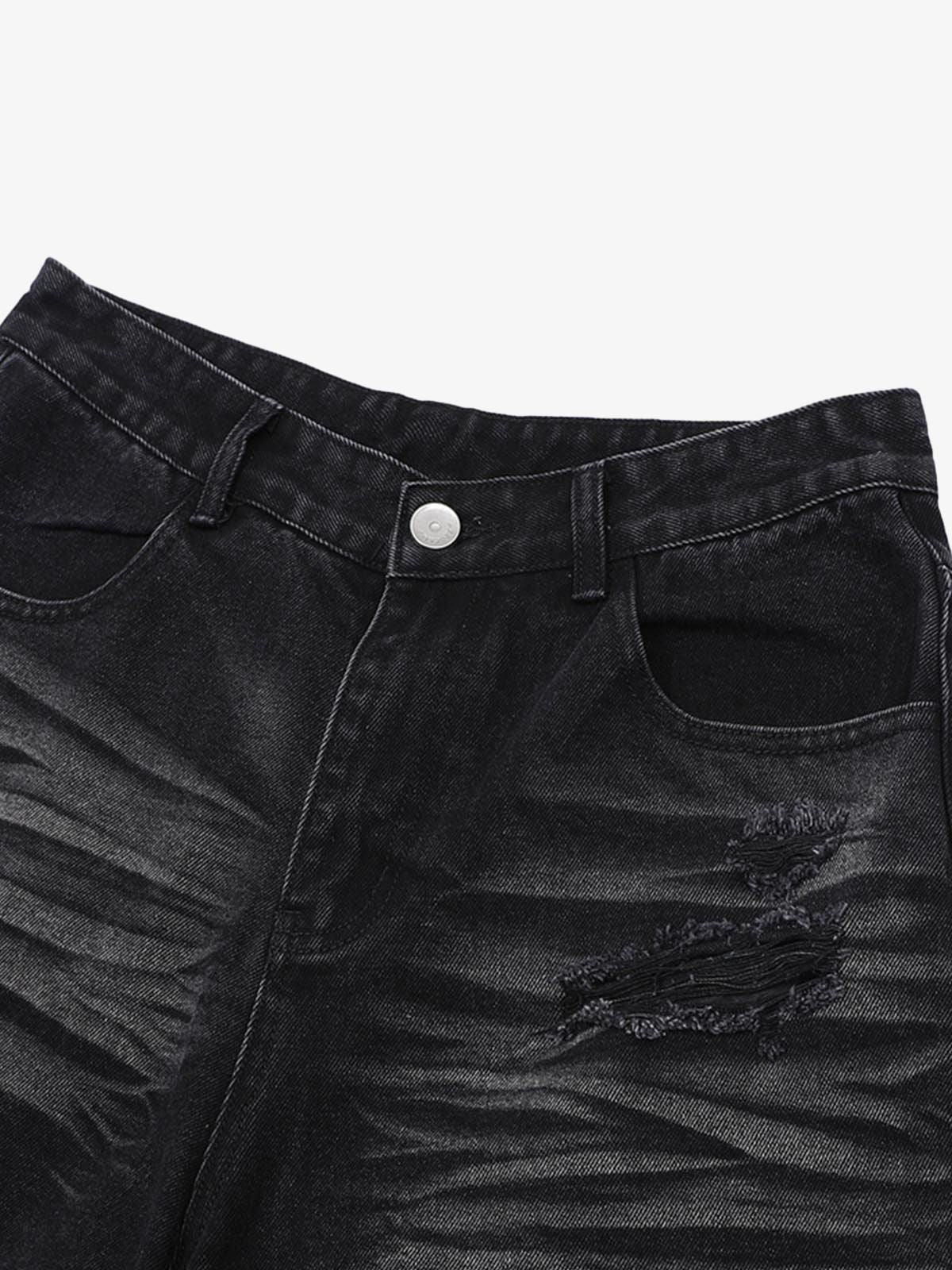 Patchwork Camouflage Ripped Shirt Jorts Denim Suit