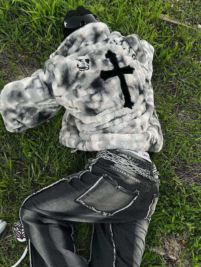 Heavy-Duty Faux Lambswool Tie-Dye Urban Jacket - 1558