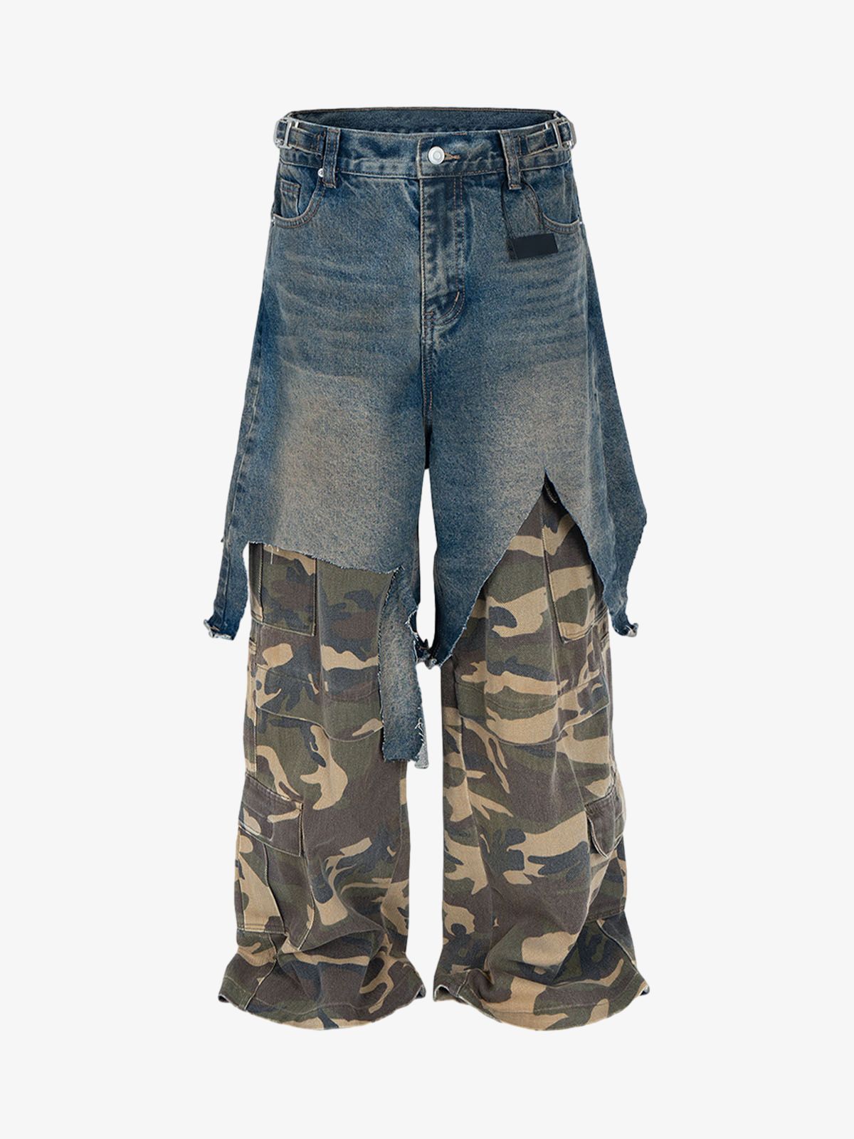 Retro Stitching Faux Two-Piece Camouflage Jeans - 2413