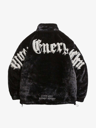 Street Letter Embroidered Fleece Jacket - 1838