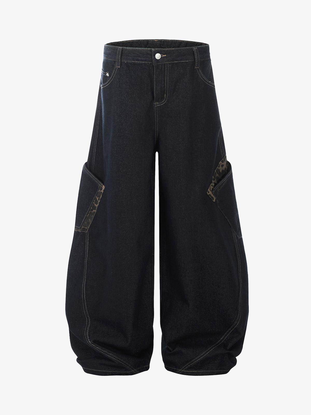 Deconstructed Cheetah Print Baggy Barrel Jeans - 2286