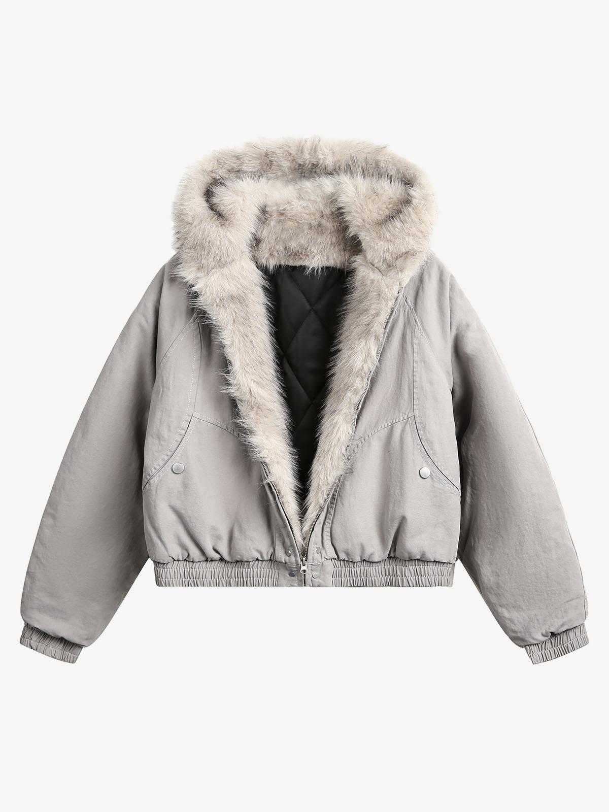Spliced Fur Hooded Quilted Jacket - 2285