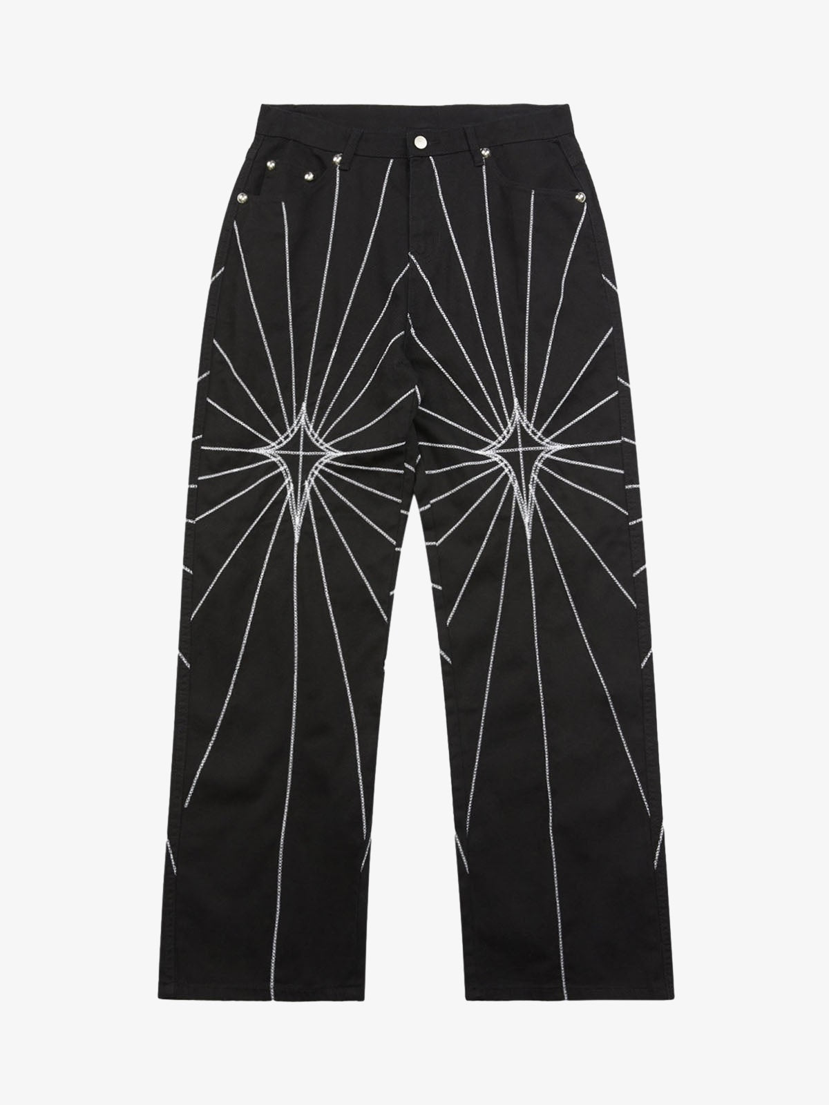 Heavy Spider Web Embroidered Topstitch Jeans