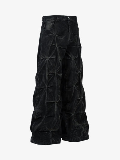 Heavy Washed Distressed Pleated Baggy Jeans - 2282