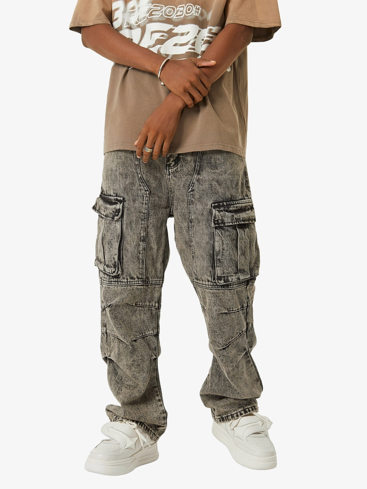 American Street Style Washed Distressed Work Jeans - 2354