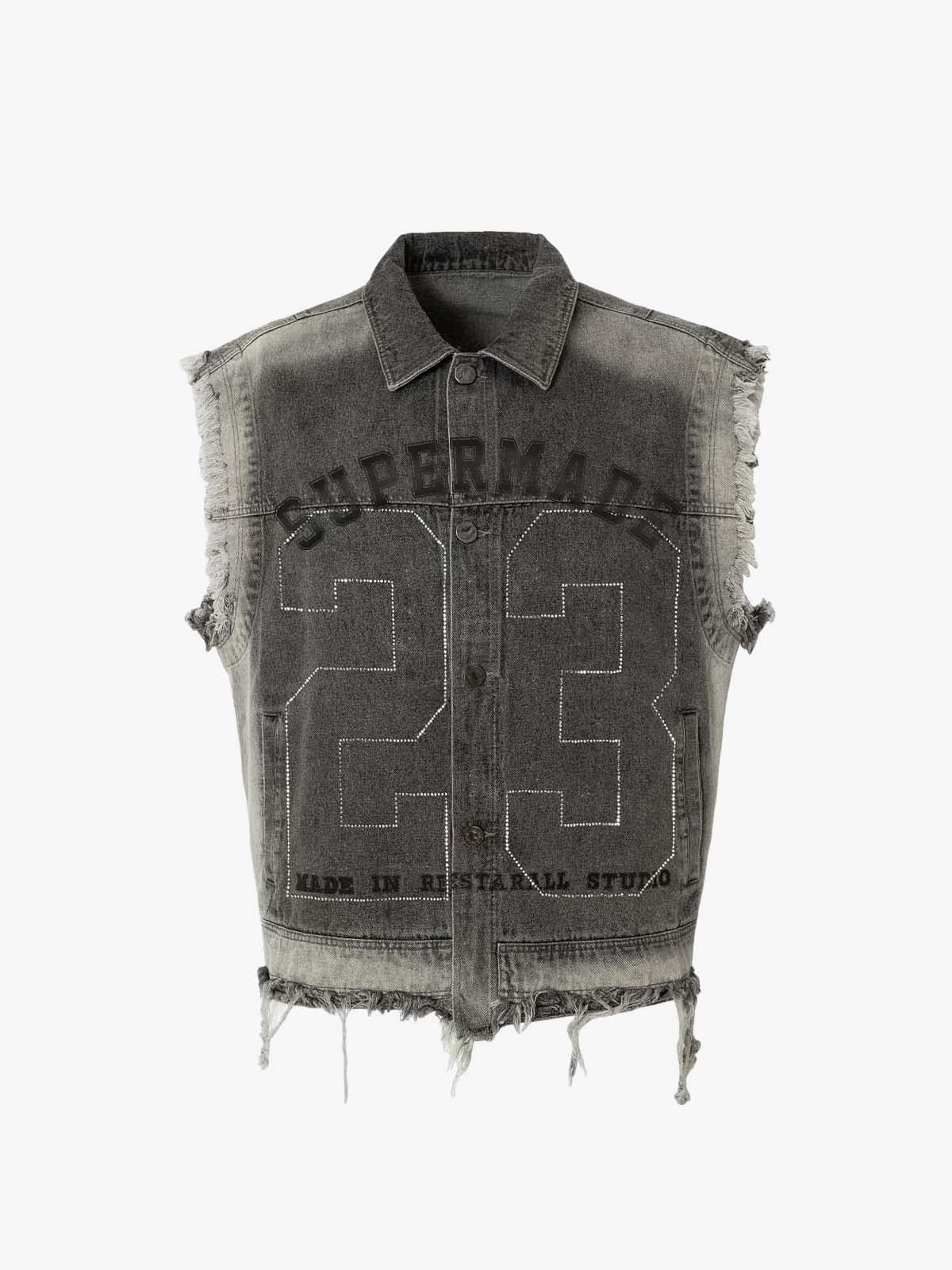 Retro Wasteland Rivet Denim Vest - 2299