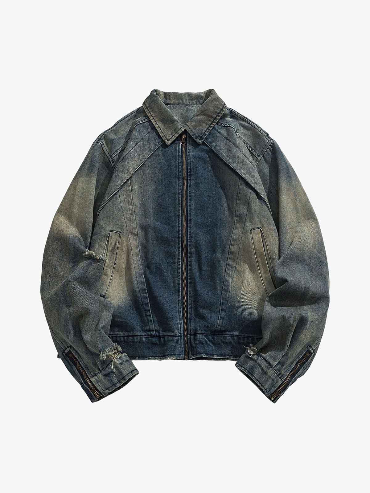 High Street Hip-hop Distressed Washed Denim Jacket - 2242