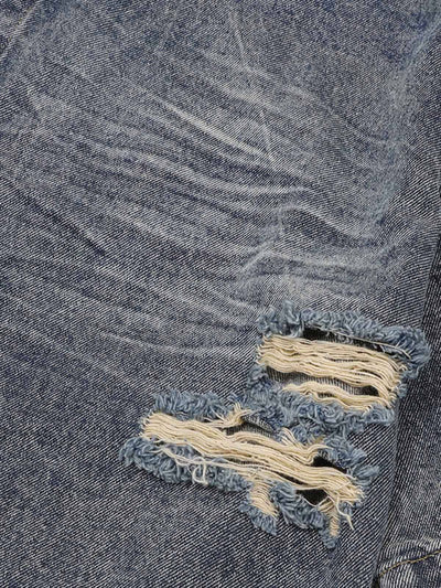 Patchwork Camouflage Ripped Shirt Jorts Denim Suit
