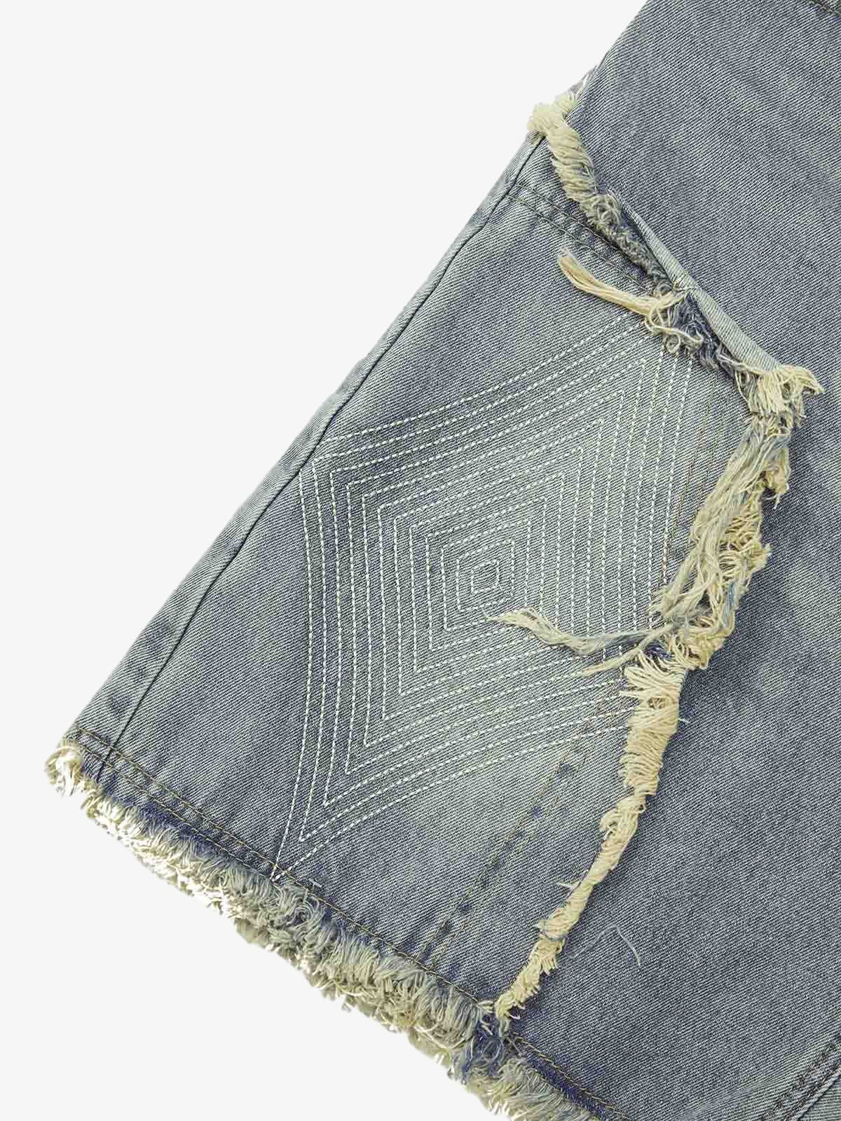 Retro Stitching Diamonds Embroidery Shorts