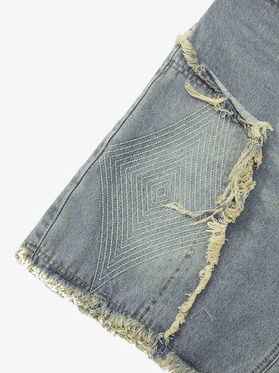 Retro Stitching Diamonds Embroidery Shorts