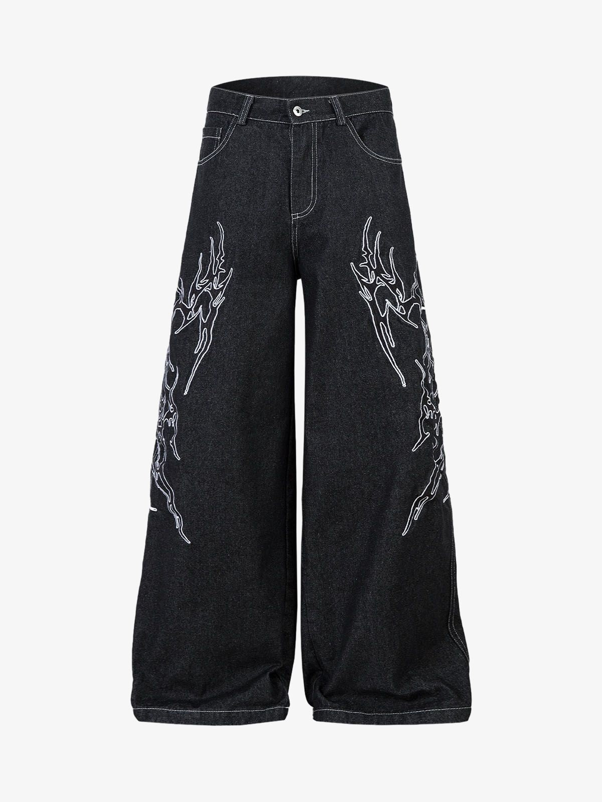 Embroidered Flame Baggy Jeans