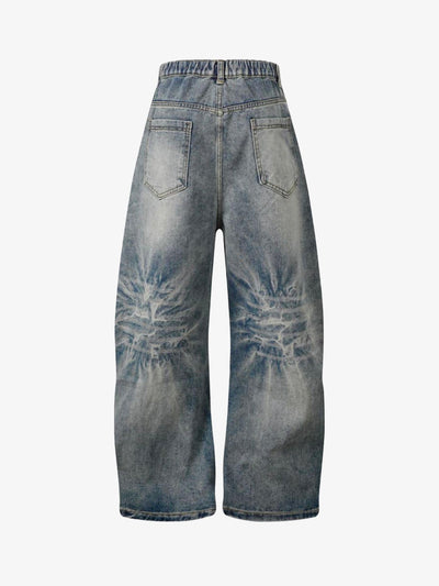 Washed Distressed Deconstructed Split Barrel Jeans - 2359