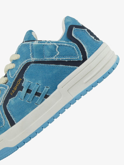 Shredded Denim Patchwork Sneakers