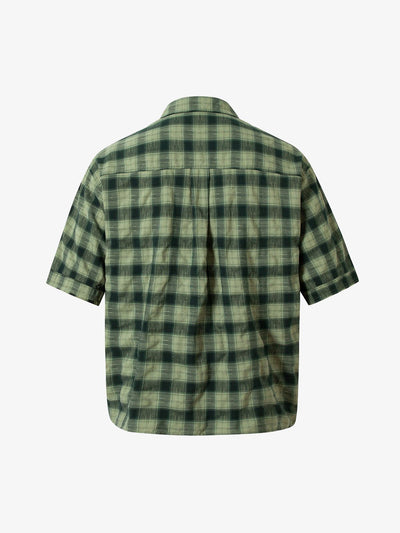 Plaid Applique Printed Short Sleeve Shirt