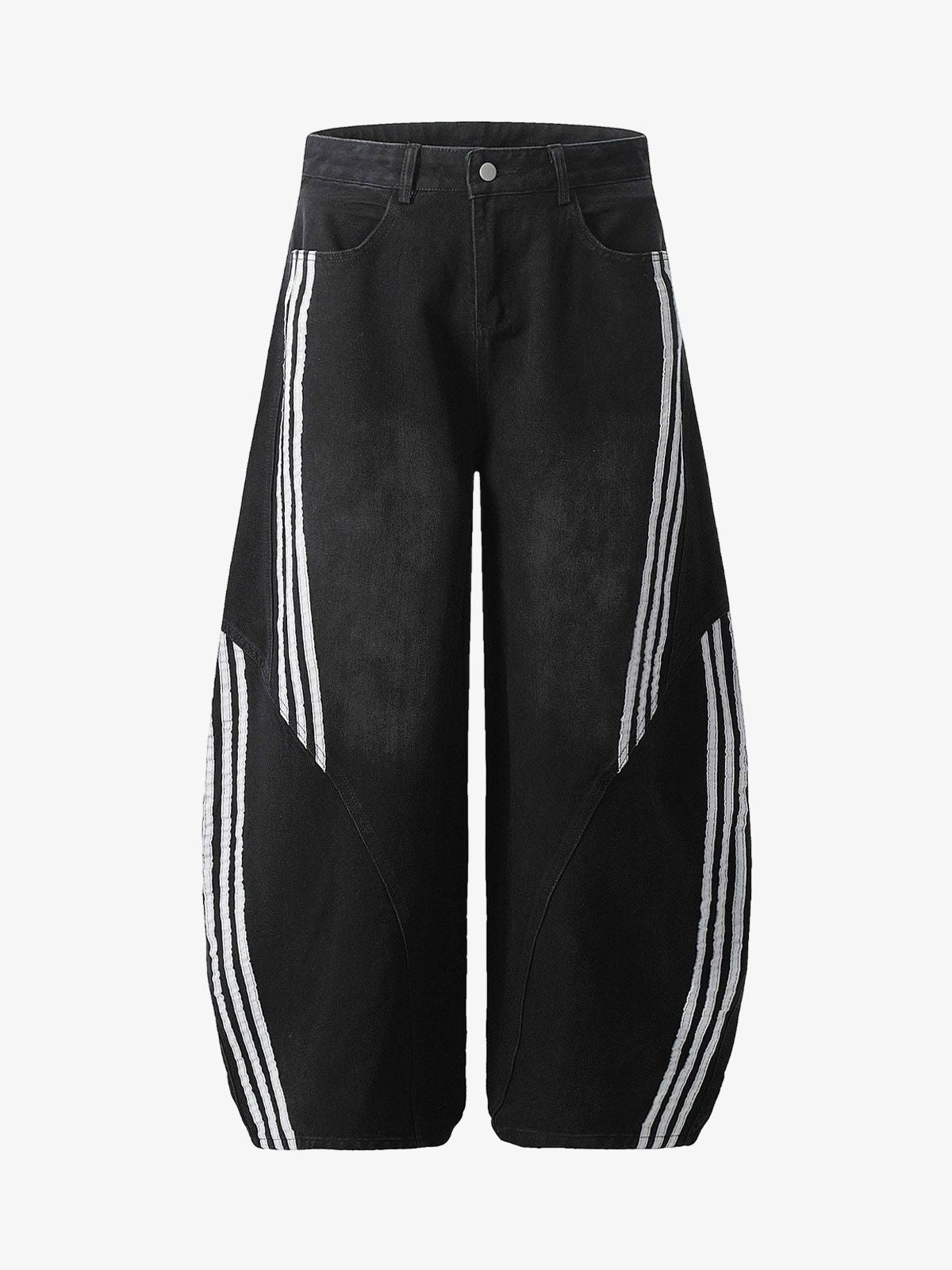 Striped Stitching Barrel Jeans - 2423