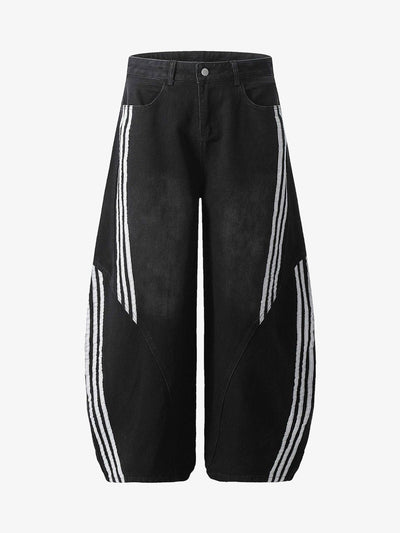 Striped Stitching Barrel Jeans - 2423