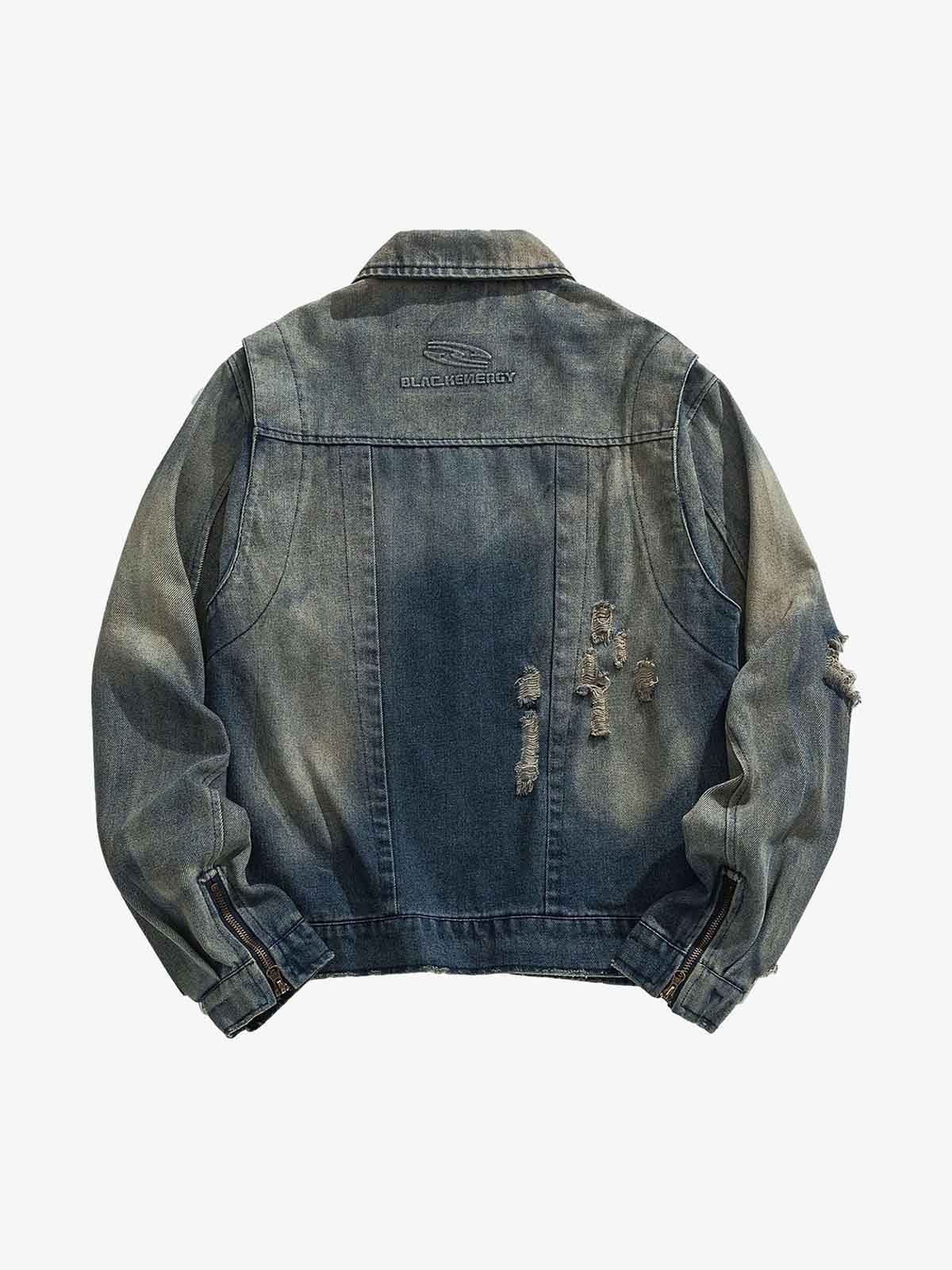 High Street Hip-hop Distressed Washed Denim Jacket - 2242