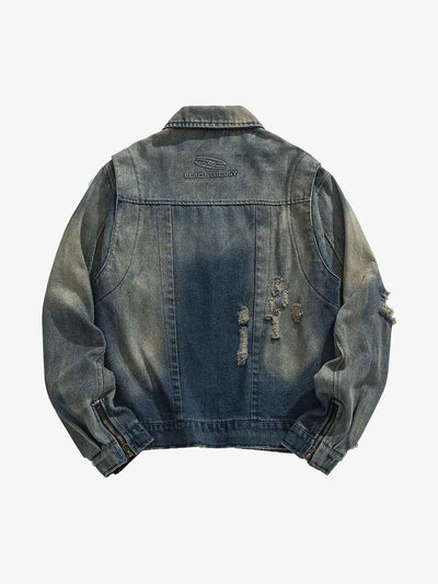 High Street Hip-hop Distressed Washed Denim Jacket - 2242