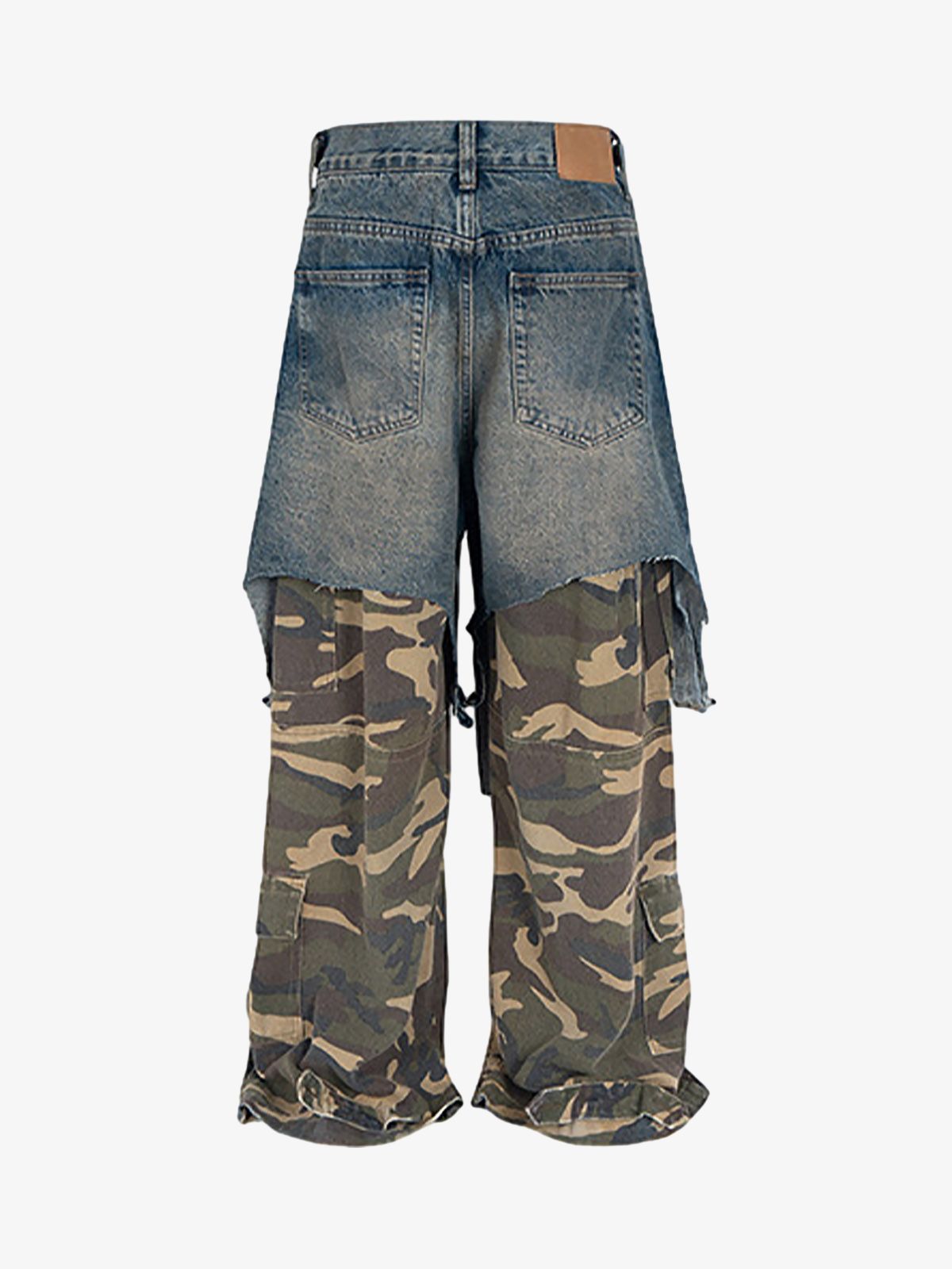 Retro Stitching Faux Two-Piece Camouflage Jeans - 2413