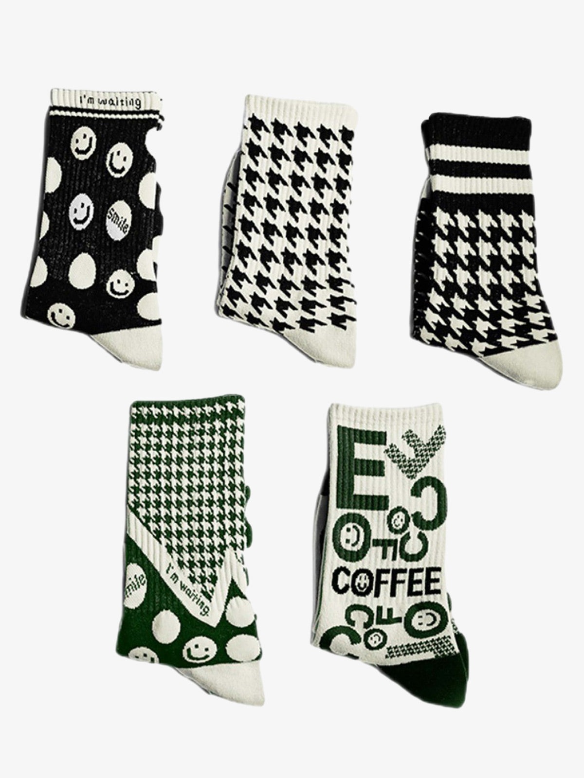 Thousand Birds Check Smiley Face Mid-calf Cotton Socks