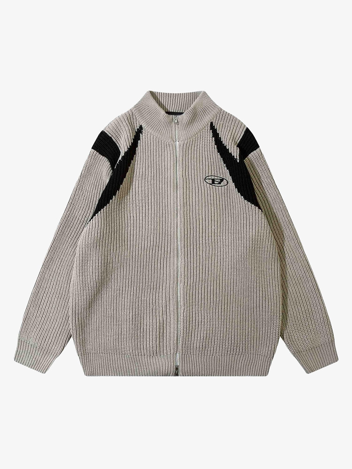Color Block Zipper Sweater Jacket-1509