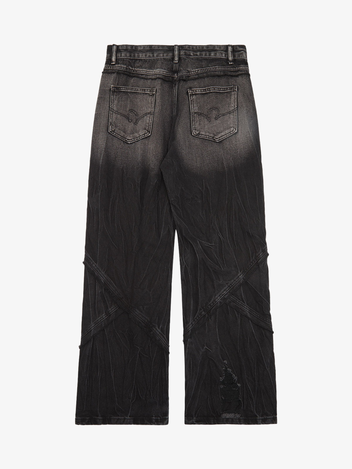 Heavy Washed Ripped Plaid Stitching Hip-Hop Jeans - 2174