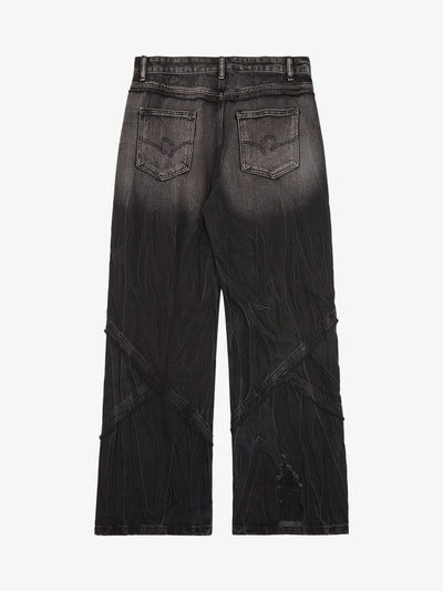 Heavy Washed Ripped Plaid Stitching Hip-Hop Jeans - 2174