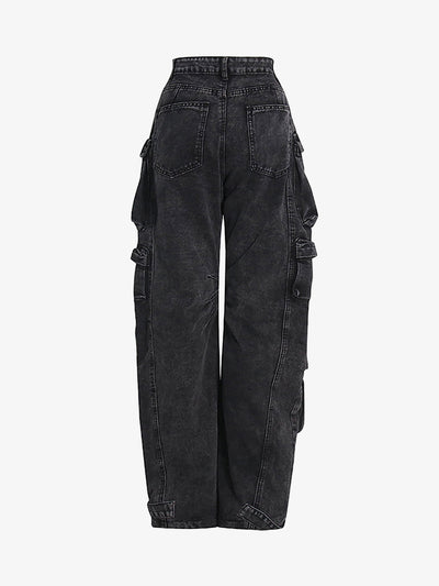 Street Stitching Multi-Pocket Workwear Washed Jeans - 2209