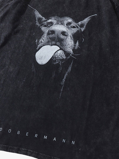 Retro Hip-hop Doberman Print T-shirt - 2172