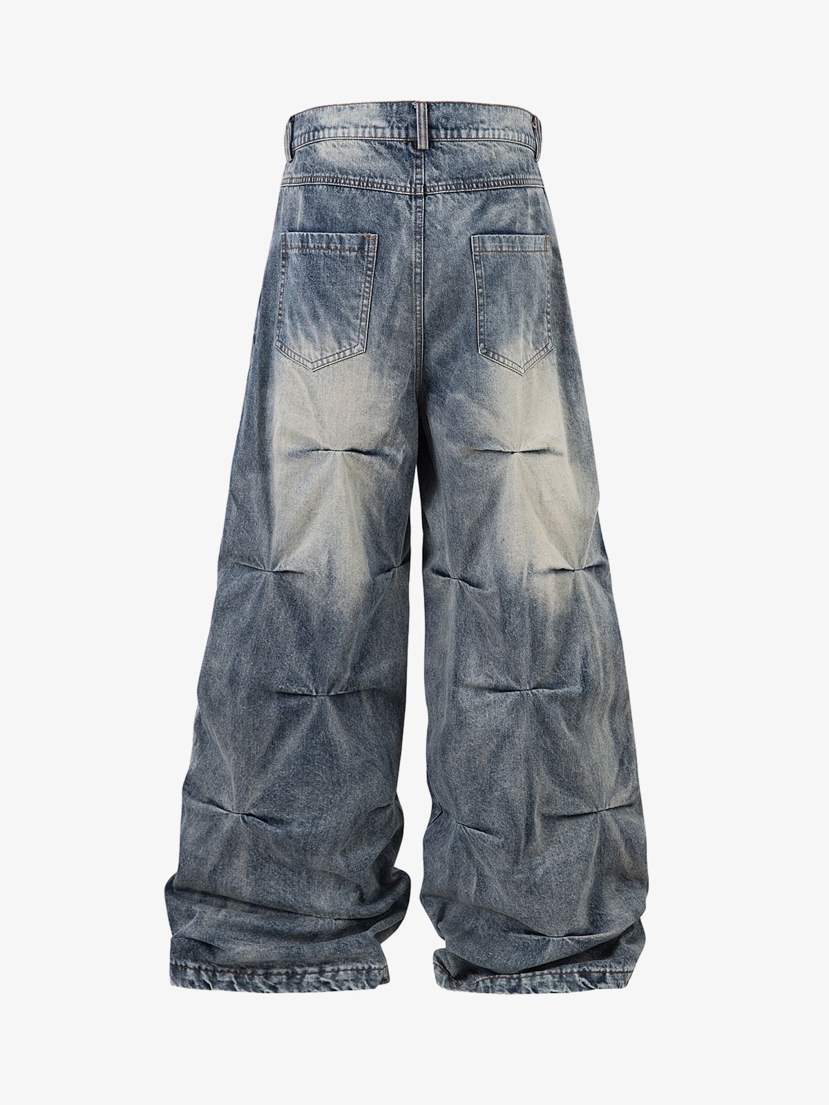 Distressed Washed Pleated Jeans