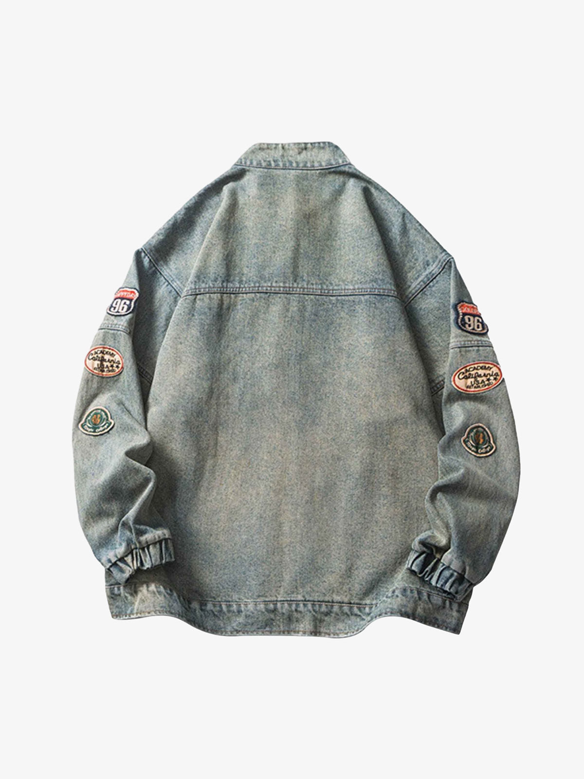 Hip-hop Badge Embroidered Do-over Denim Jacket - 1911