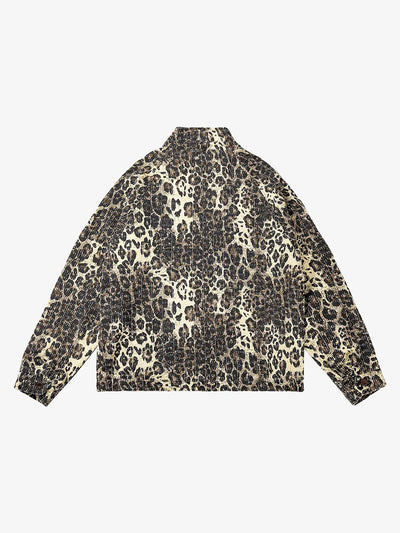 Retro Leopard Printed Denim Jacket