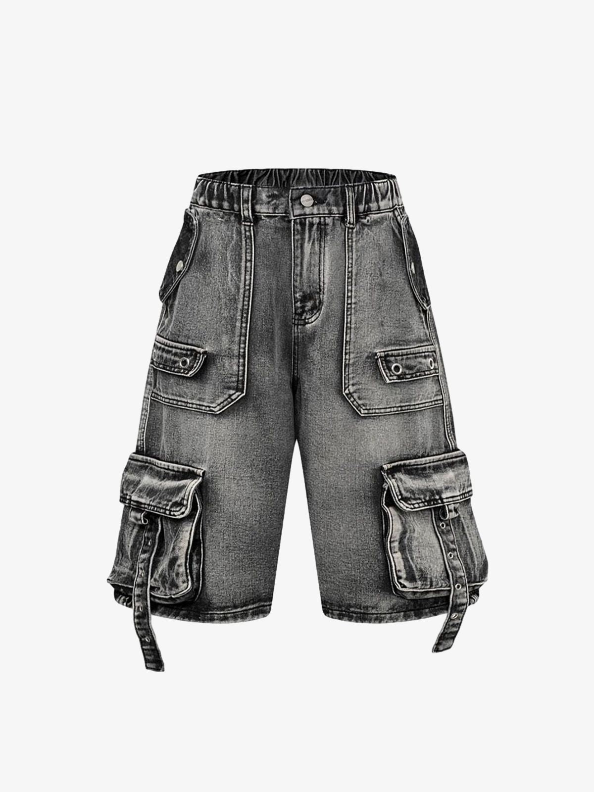 High-Waisted Multi-Pocket Denim Cargo Shorts