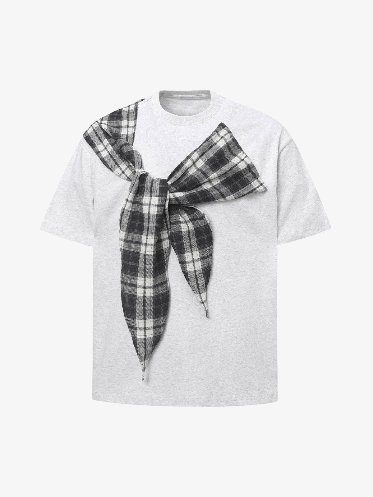 Plaid Scarf Crew Neck T-Shirt