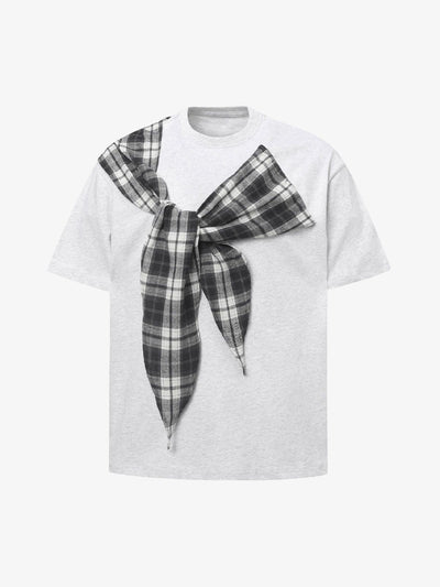 Plaid Scarf Crew Neck T-Shirt