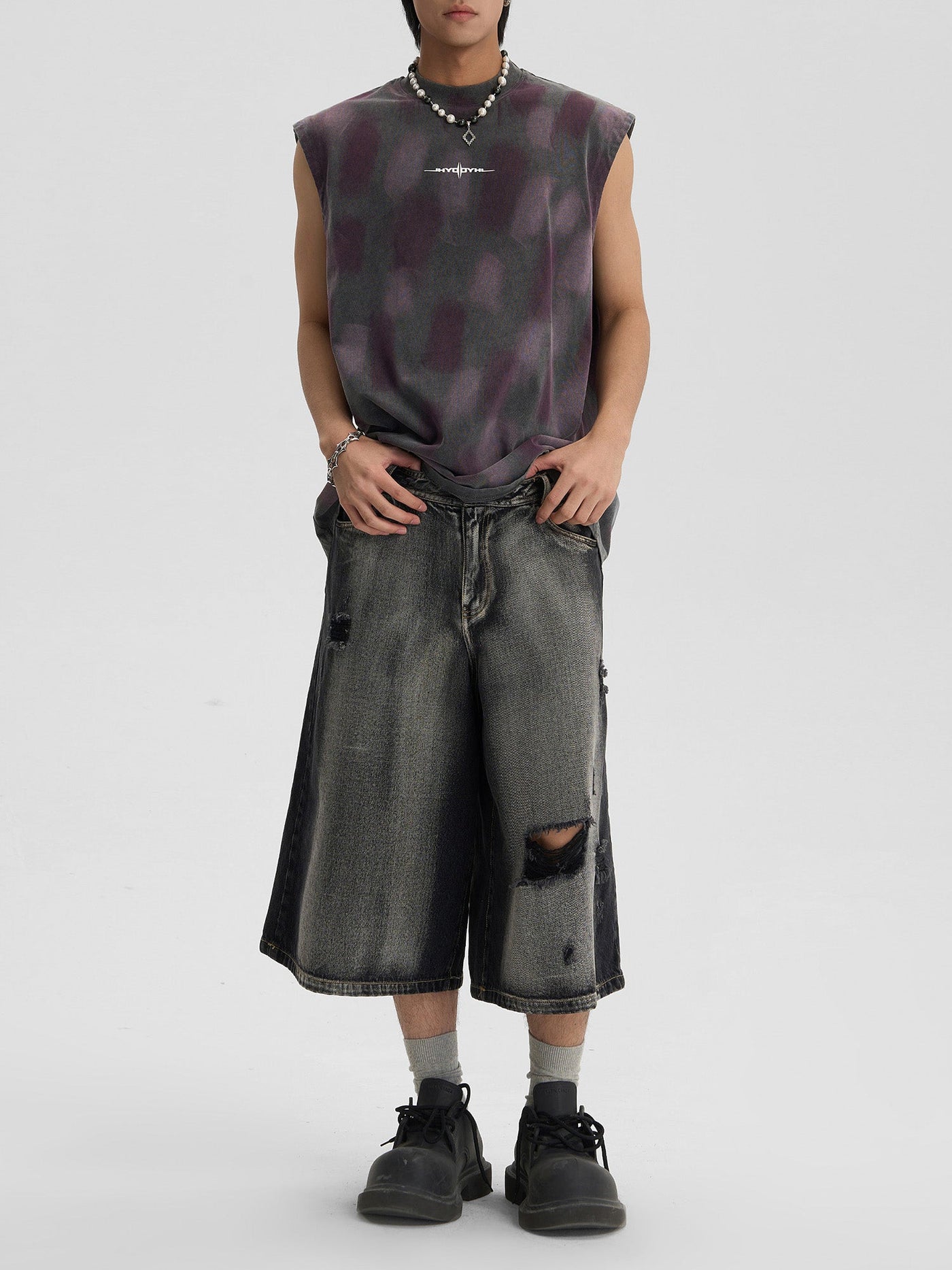 Washed Ripped Vintage Cargo Denim  Jort - 2066