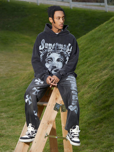 Heavy Washed Jesus Graphic Hoodie - 1973