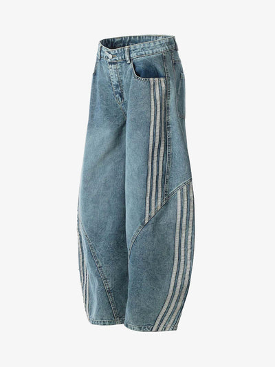 Striped Stitching Barrel Jeans - 2423