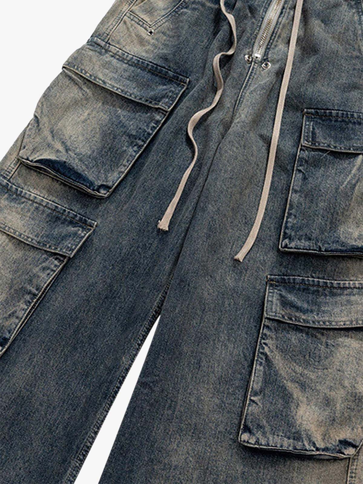 Wide Leg Multi-Pocket Straight Leg Loose Jeans - 1666