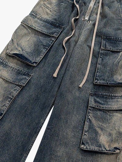 Wide Leg Multi-Pocket Straight Leg Loose Jeans - 1666