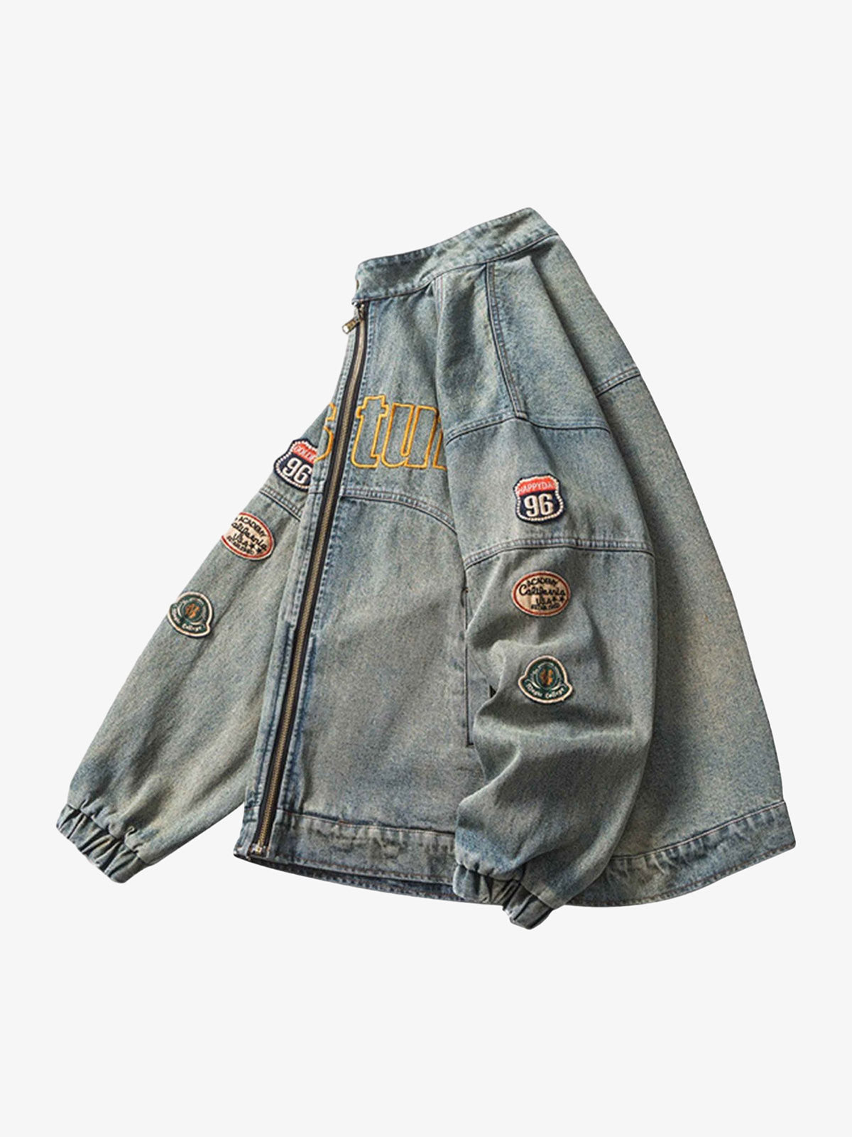 Hip-hop Badge Embroidered Do-over Denim Jacket - 1911